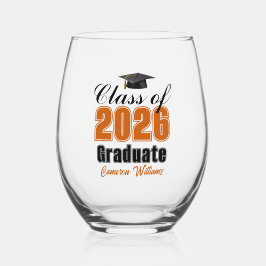 Personalized Orange Class of 2026 Graduation Weinglas Ohne Stiel