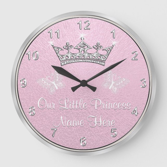 Personalized Our Little Princess Clock, Pink Clock Große Wanduhr (Vorderseite)