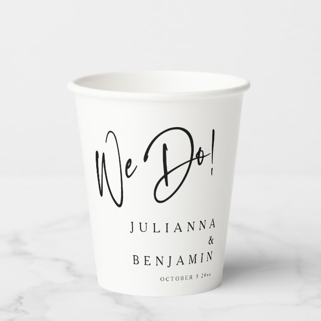 Personalized Outdoor Engagement Party Black White Pappbecher (Vorderseite)