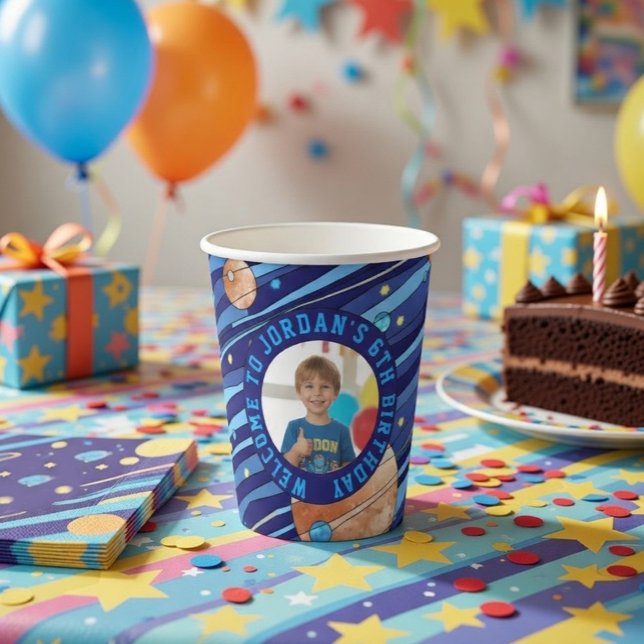 Personalized Outer Space Galaxy Birthday Pappbecher (Von Creator hochgeladen)