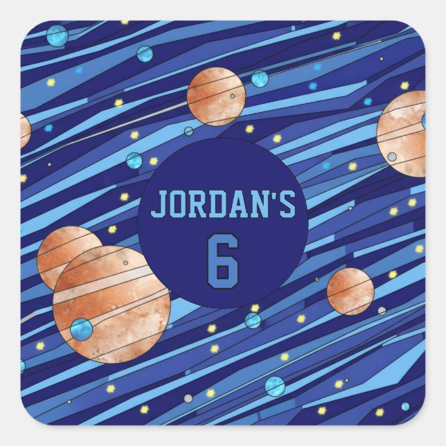 Personalized Outer Space Galaxy Birthday Quadratischer Aufkleber (Vorderseite)