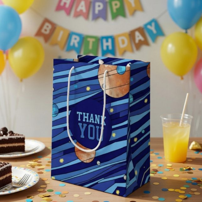 Personalized Outer Space Galaxy Birthday THANK YOU Mittlere Geschenktüte (Von Creator hochgeladen)