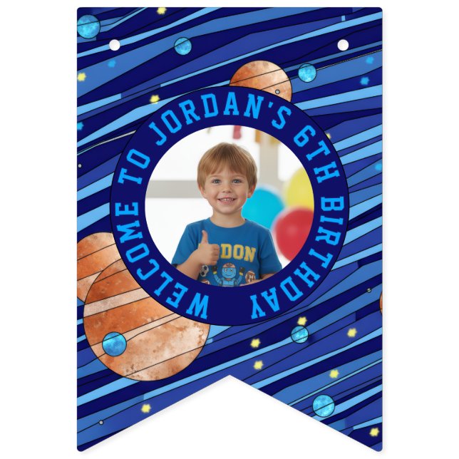 Personalized Outer Space Galaxy Kids Photo Wimpelkette (Erste Fahne)