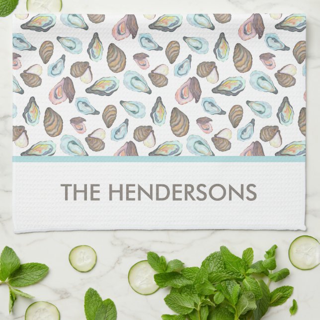 Personalized Oyster Tea Towel, Family Name Geschirrtuch (Gefaltet)