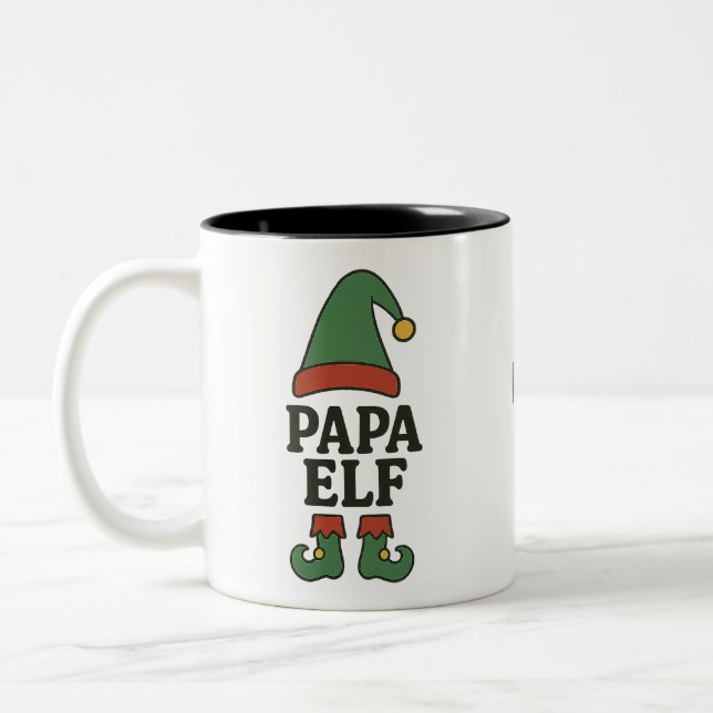 Personalized Papa Elf Mug – Custom Christmas Gift  Zweifarbige Tasse (Links)