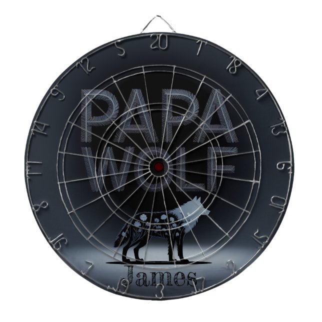 Personalized Papa Wolf Nature Silhouette Dartscheibe (vorne)