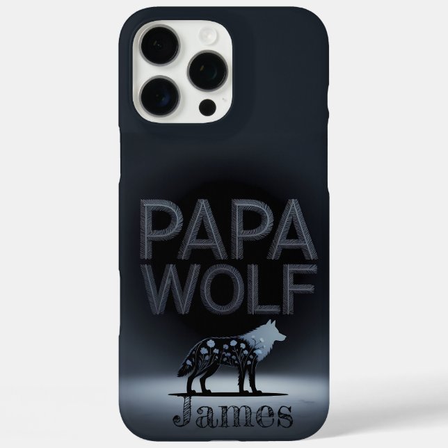 Personalized Papa Wolf Nature Silhouette iPhone 16 Pro Max Hülle (Rückseite)
