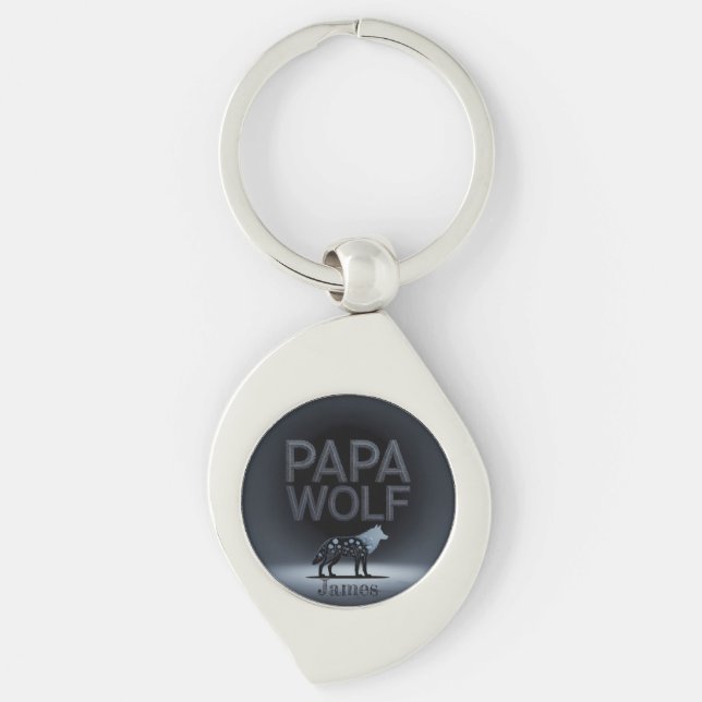 Personalized Papa Wolf Nature Silhouette Schlüsselanhänger (Vorderseite)