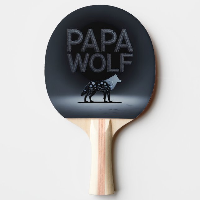 Personalized Papa Wolf Nature Silhouette Tischtennis Schläger (Rückseite)