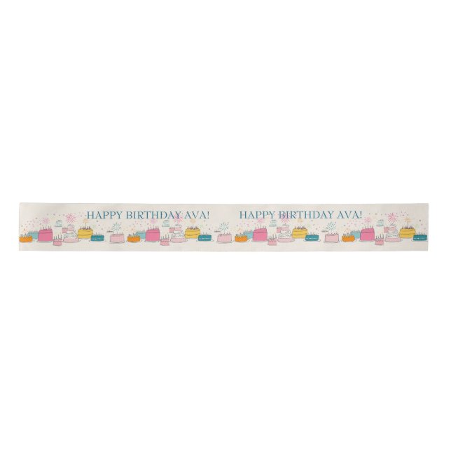 Personalized Party Tissue – Doodle Cakes on Cream Satinband (Vorderseite)