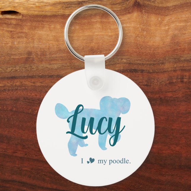 Personalized Pastel Blue Poodle Keychain Schlüsselanhänger (Vorderseite)