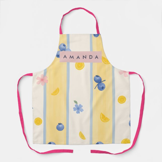 Personalized Pastel Blueberry & Lemon Pattern Schürze (Vorderseite)