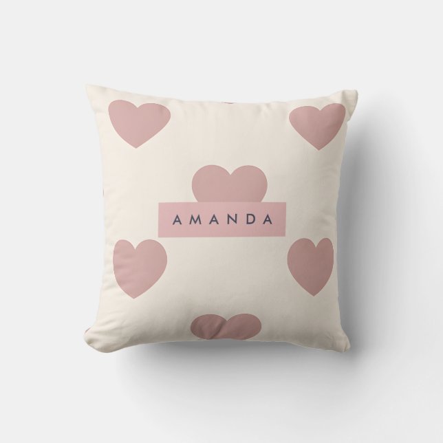 Personalized Pastel Blush Pink Heart Kissen (Vorderseite)