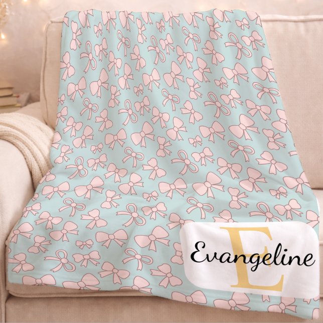 Personalized Pastel Bow Aesthetic Pattern Pink Blu Fleecedecke (Von Creator hochgeladen)