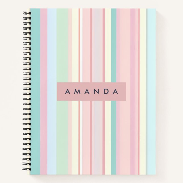 Personalized Pastel Candy Stripe Design Notizbuch (Vorderseite)