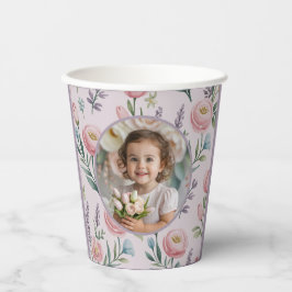 Personalized Pastel Floral Photo Kids Birthday  Pappbecher