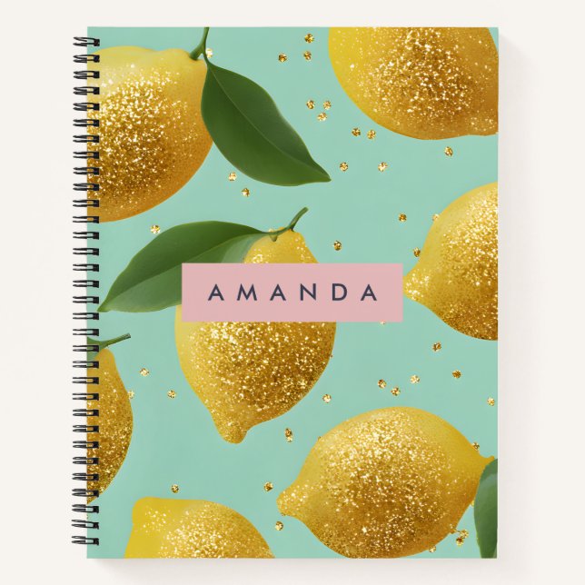Personalized Pastel Glitter Lemon Style Notizbuch (Vorderseite)