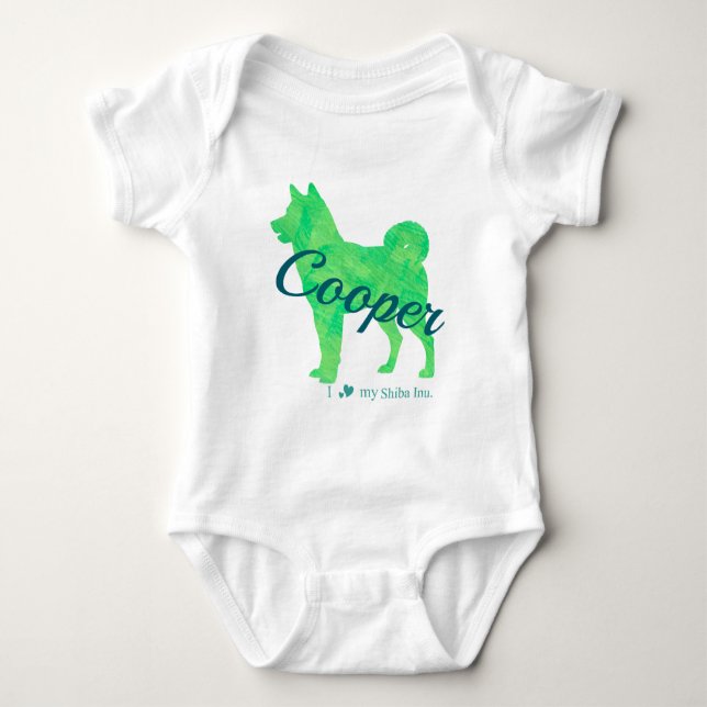 Personalized Pastel Green Color Shiba Inu -Dog Baby Strampler (Vorderseite)