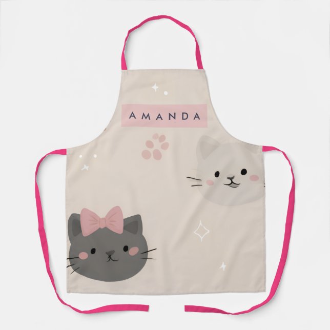 Personalized Pastel Kawaii Cat Face Pattern Schürze (Vorderseite)