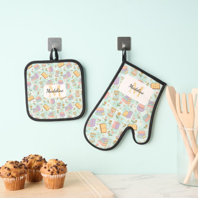 Personalized Pastel Kitchen Magic Mint Green  Ofenhandschuh & Topflappen-Set (Insitu (Hängend))
