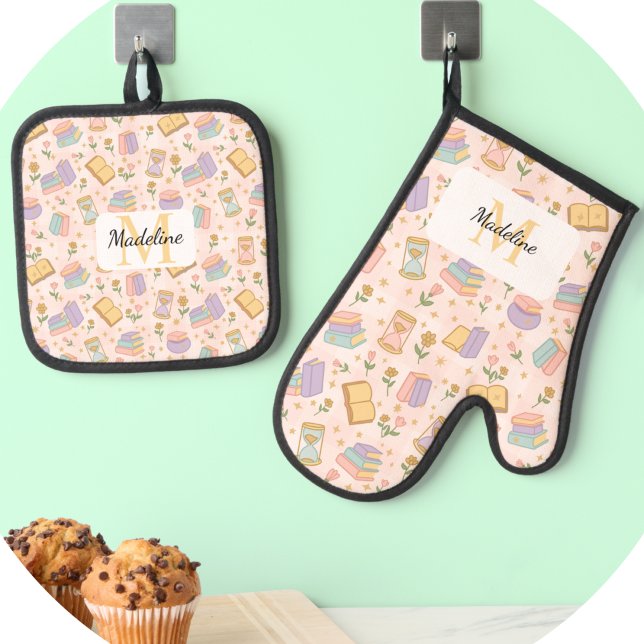 Personalized Pastel Kitchen Magic Pink Ofenhandschuh & Topflappen-Set (Von Creator hochgeladen)