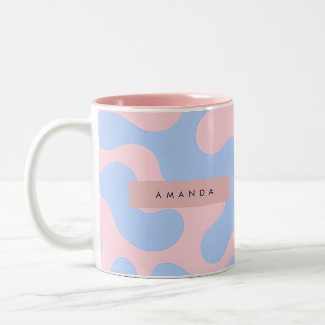 Personalized Pastel Pink and Baby Blue Abstract Zweifarbige Tasse (Links)