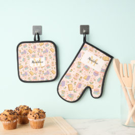 Personalized Pastel Pink Kitchen Magic Ofenhandschuh & Topflappen-Set