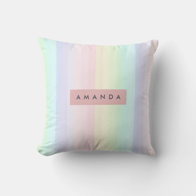 Personalized Pastel Rainbow Stripe Kissen (Vorderseite)