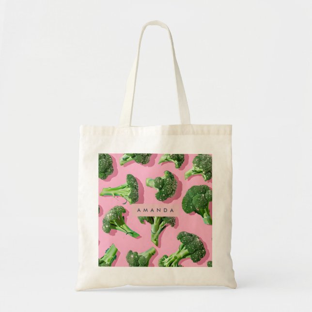Personalized Pastel Sparkle Green Broccoli  Tragetasche (Vorne)