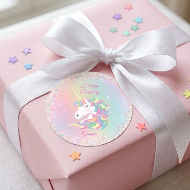 Personalized Pastel Unicorn Happy Birthday Sticker (Von Creator hochgeladen)