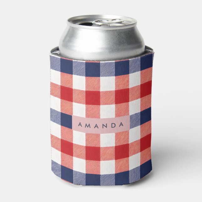 Personalized Patriotic Red, White & Blue Gingham Dosenkühler (Kanne Vorderseite)