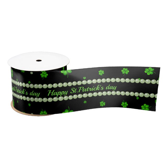 Personalized Pattern of green shamrocks with pearl Satinband (Spule)
