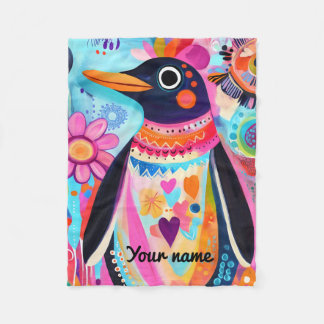 Personalized Penguin Blanket: Colorful Arctic  Fleecedecke