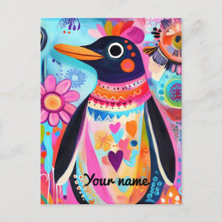 Personalized Penguin Card: Colorful Arctic Postkarte