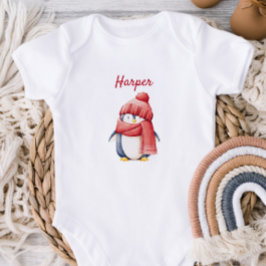 Personalized Penguin in Red Hat Baby Bodysuit Baby Strampler