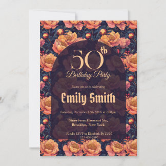 Personalized Peonies Charm 50Th Birthday Einladung