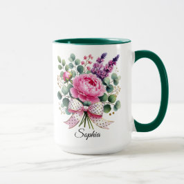 Personalized Peony Floral Name Mug Elegant Gift Tasse