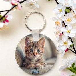 Personalized pet 2 photo cat lover keepsake name schlüsselanhänger