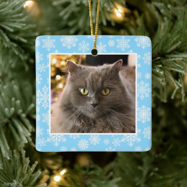 Personalized Pet Cat Dog Blue Snowflake Pattern Keramikornament (Baum)