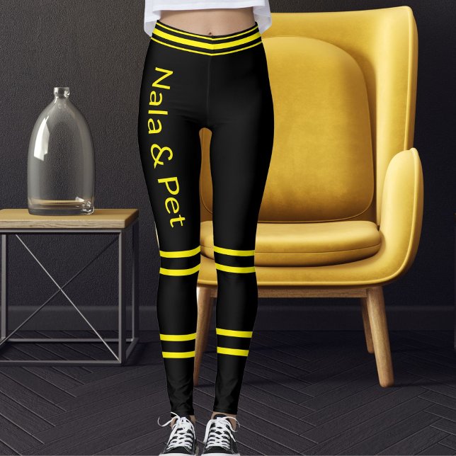 Personalized Pet Cat Mom Name Yellow Black Striped Leggings (Von Creator hochgeladen)