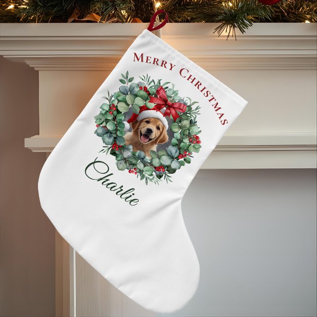 Personalized Pet Christmas with Wreath & Name Großer Weihnachtsstrumpf (Von Creator hochgeladen)