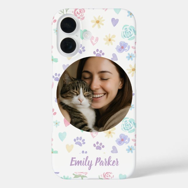 Personalized Pet Love & Pastel Whimsy  iPhone 16 Hülle (Rückseite)