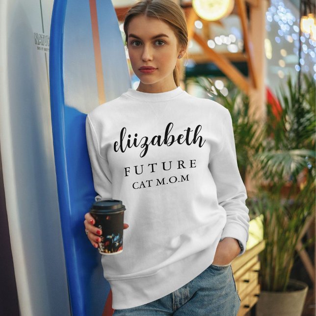 Personalized Pet Lover Black Script Name Cat Mom  Sweatshirt (Von Creator hochgeladen)