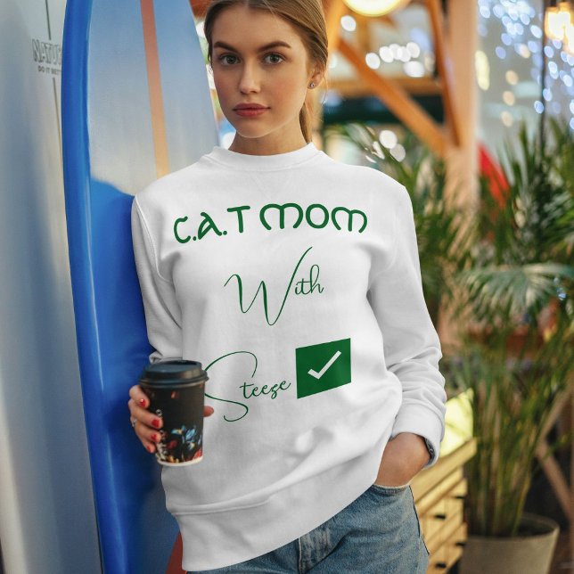 Personalized Pet Lover Green Script Funny Cat Mom Sweatshirt (Von Creator hochgeladen)