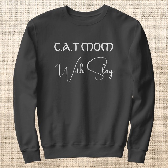 Personalized Pet Lover White Script Cat Mom Grey Sweatshirt (Von Creator hochgeladen)