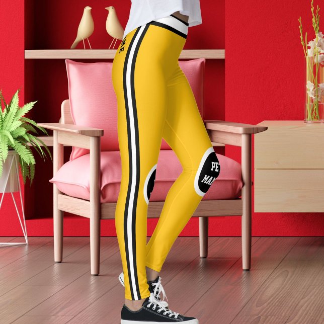 Personalized Pet Mama Yellow Black White Striped Leggings (Von Creator hochgeladen)