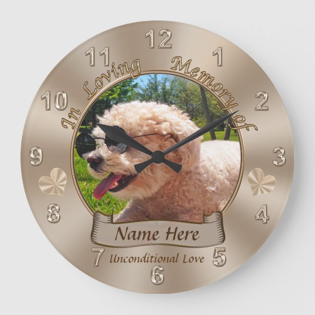 Personalized Pet Memorial Gifts Name, Photo Clock Große Wanduhr (Vorderseite)
