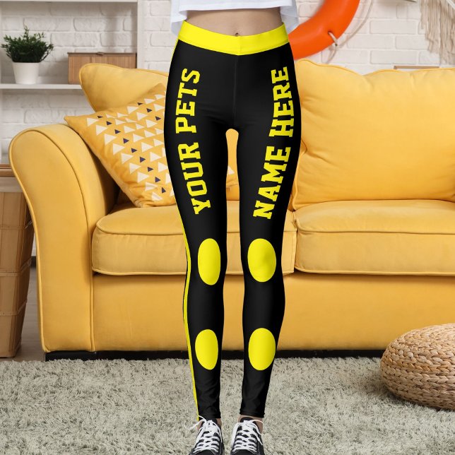 Personalized Pet Mom Stylish Yellow Black Stripes Leggings (Von Creator hochgeladen)