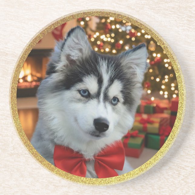 Personalized Pet Photo "Love" Gold Glitter Getränkeuntersetzer (Vorne)