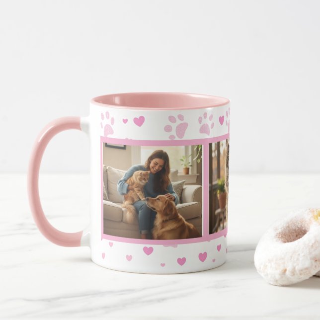 Personalized Pet Photo Mug Custom 3-Picture Tasse (Mit Donut)